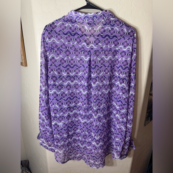 Princess Polly Purple Retro Floral Button Up Sheer Long Sleeve Blouse US 12 - Picture 2 of 7